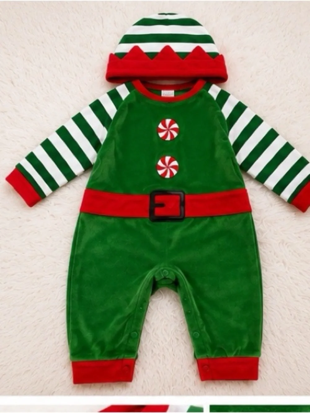 Elf Romper Baby Holiday Outfit in Green & Red
